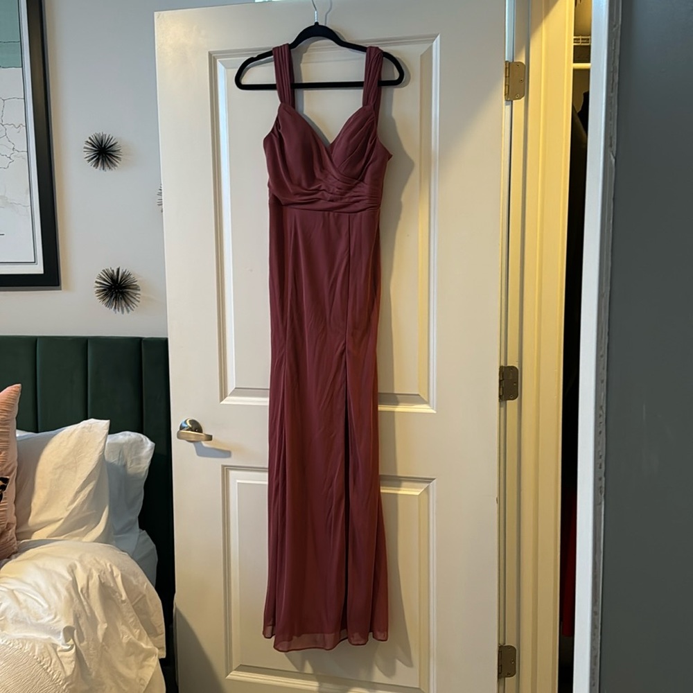 Azazie Dark Dusty Pink Long Dress With Slit